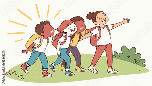 Happy Children with Backpacks on a Field Trip.