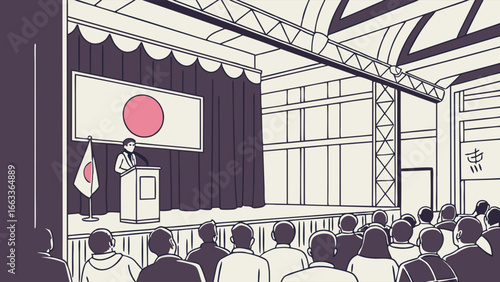 Japanese Formal Speech Event in Large Hall.