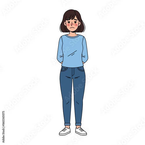 Melancholy and Loneliness : A sorrowful and contemplative young woman stands alone, her posture and expression subtly conveying the quiet weight of sadness and desolation.