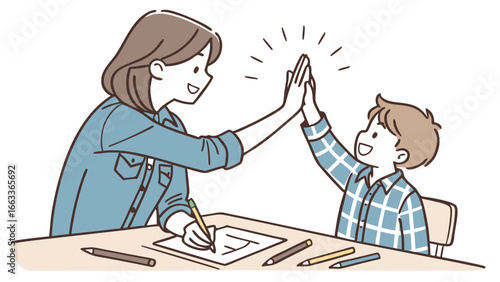 Mother and Son HighFiving After Drawing.
