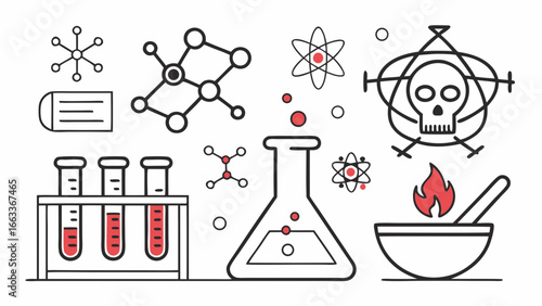 Science and Chemistry Icon Set with Red Accents.