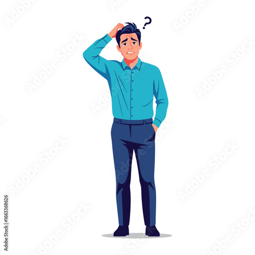 Perplexity and Pondering: A contemplative individual grapples with a complex question, his gesture mirroring the internal search for clarity and resolution. Capturing a moment of doubt and indecision.