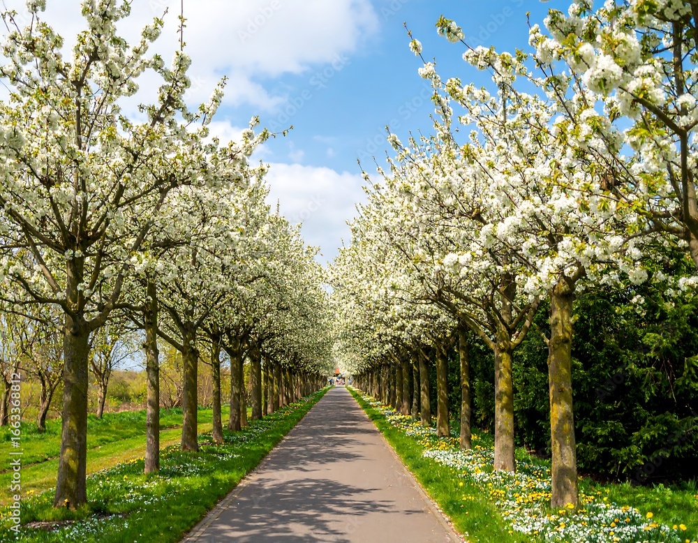 Naklejka premium Blossoming trees line a pathway
