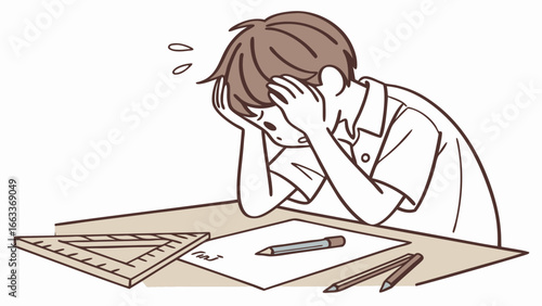Stressed Student Working on Drawing Assignment.