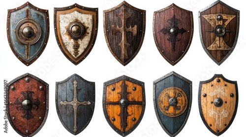 pictures of some antique shields from the ancient kingdom era