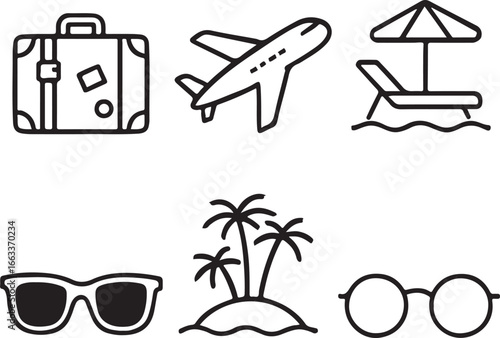 Travel and vacation icons for vacation and holiday