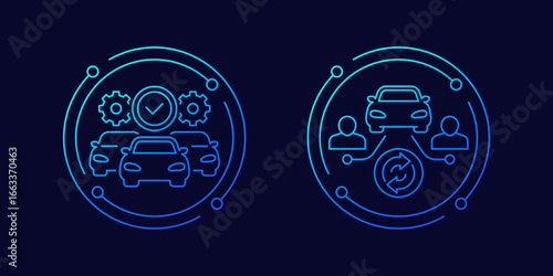 car fleet management icons in linear design