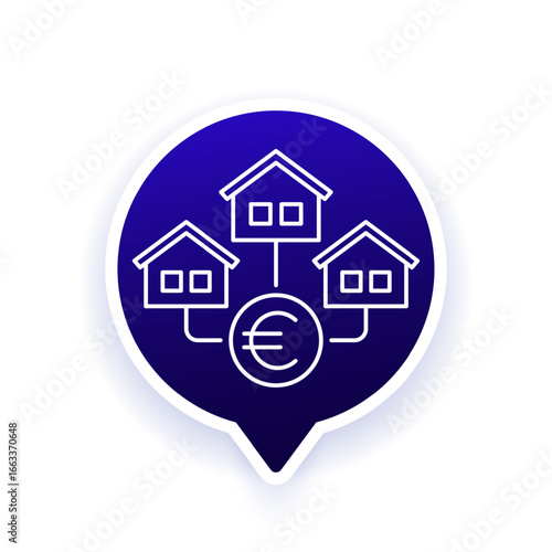 Housing market icon with euro, line design