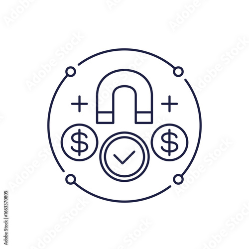 retention cost line icon with a magnet