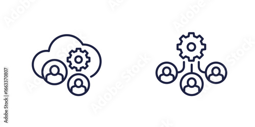 process user data in a cloud line icons