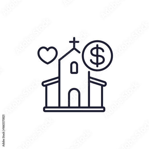 tithes icon, giving money to church, line design