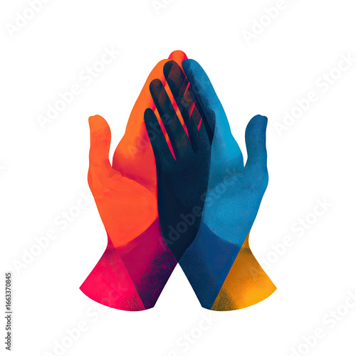 Two hands clasped in prayer, vibrant colors
