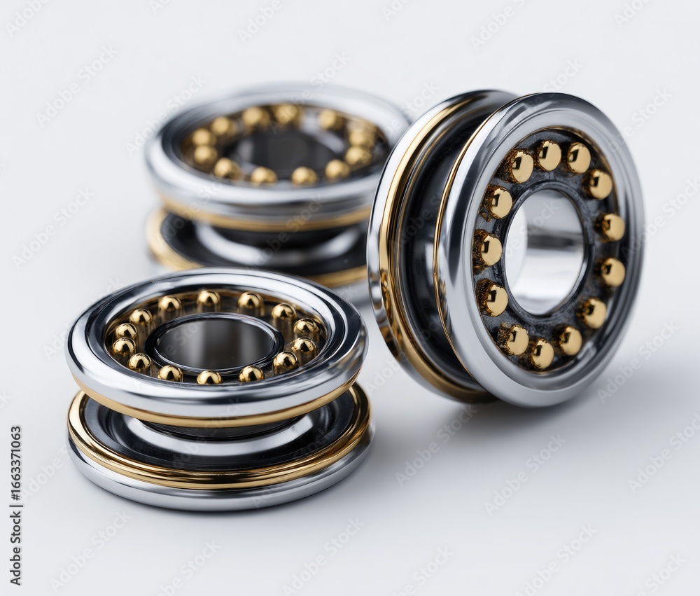 Obraz premium Three metallic bearings, close-up