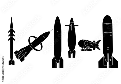 A Collection of Various Rocket and Bomb Designs Illustrating Military Technology Evolution