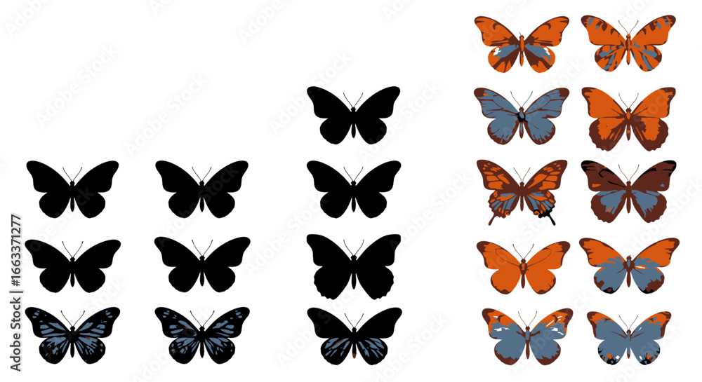 Naklejka premium A Beautiful Collection of Detailed Butterfly Illustrations Showcasing Diverse Wing Patterns and Vibrant Colors Perfect for Artistic Projects and Educational Purposes