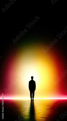 Silhouette of a Person Standing in Vibrant Gradient Light