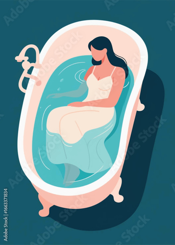 beautiful woman soaking in the bathtub Illustrator Artwork design template poster