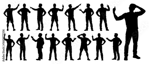 Confident Man Silhouette Vector, Motivational Pose, Empowerment Concept, One Hand on Hip, Other Pointing Up, Leadership Illustration, Transparent Background