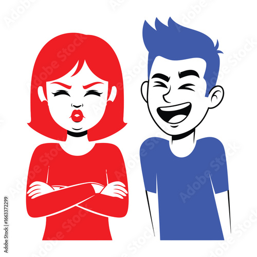 The Discord: A dynamic illustration vividly captures the contrast between emotions. A girl with furrowed brow and pursed lips symbolizes the frustration, while a smiling boy radiates joy.