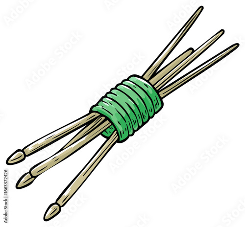 Bundle of drumsticks with green wrapping illustration