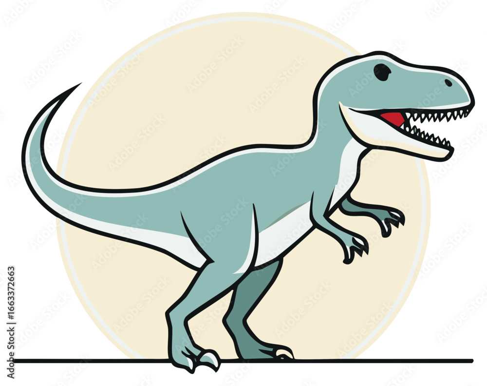 Fototapeta premium Cute cartoon dinosaur standing with open mouth and sharp teeth