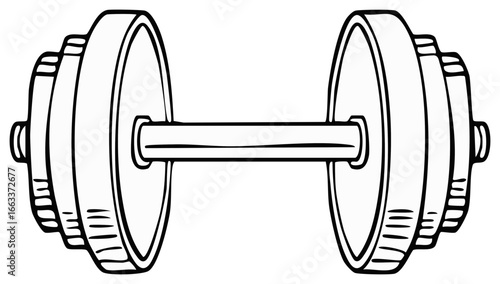 Hand-drawn barbell with multiple plates for weightlifting and exercise