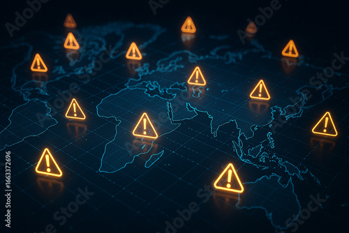 Global map with multiple digital warning alerts