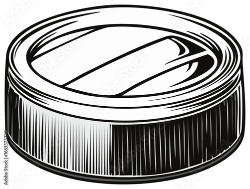Illustrative outline of a hockey puck in a black and white artistic design
