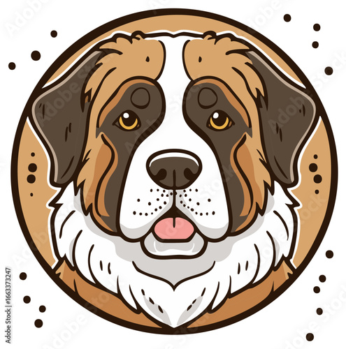 Friendly Saint Bernard Dog Face Cartoon Illustration Portrait