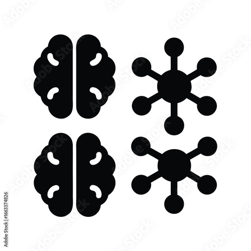 Abstract ai brain and network icons representing neural systems and cognitive processes silhouette
