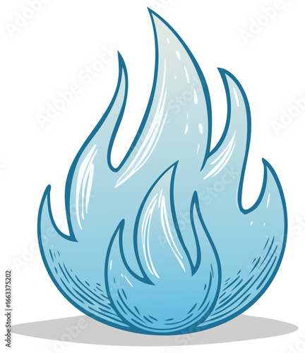 Blue Flames Illustration Cartoon Style, Isolated Flame Design, Decorative Fire Icon, Colorful Firepower