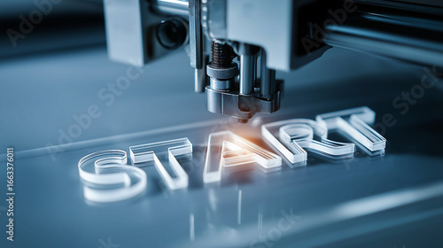Metal laser cutting machine making the glowing letter 