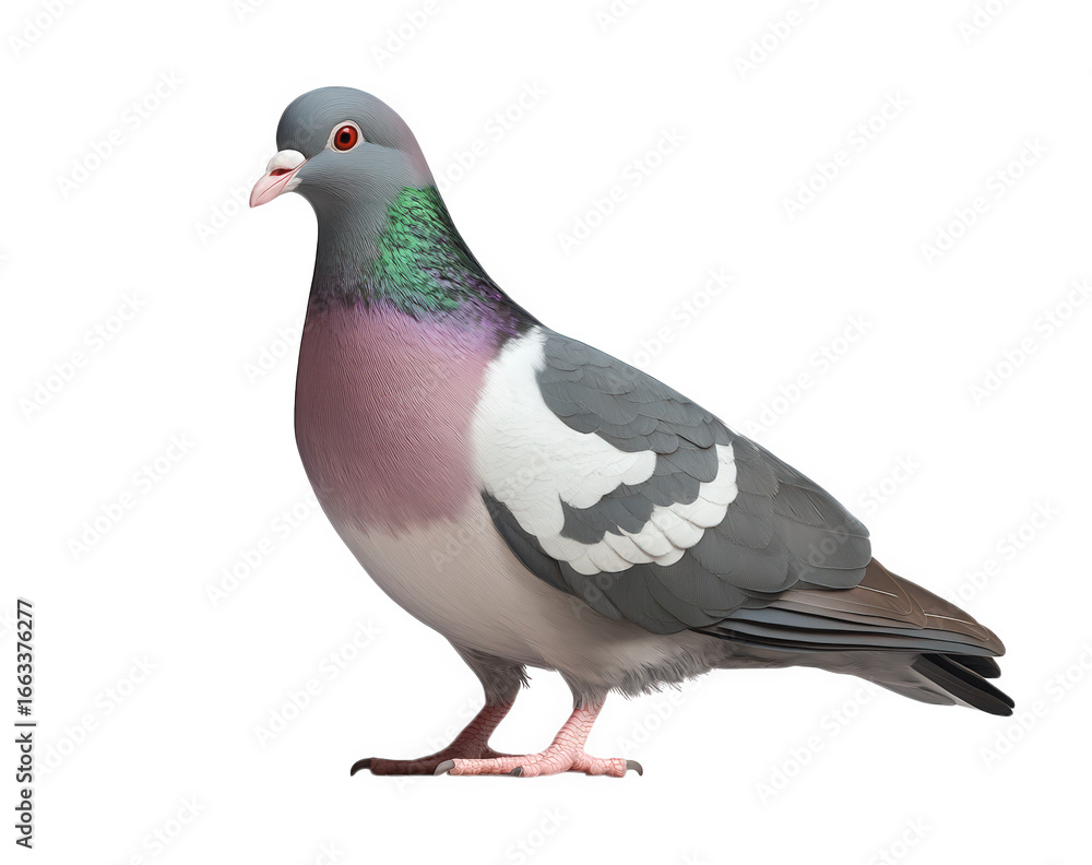 Fototapeta premium A pigeon bird standing with iridescent neck feathers, isolated on transparent background