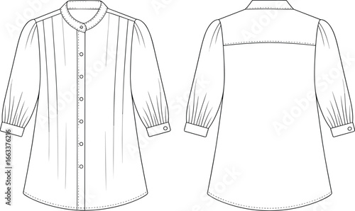 Button-Up Shirt Flat Vector Illustration – Fashion Design with Classic Collar, Long Sleeves and Front Back Garment CAD Sketch Layout