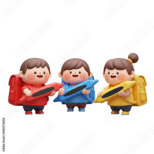 Cartoon Children with Crayons and Backpacks