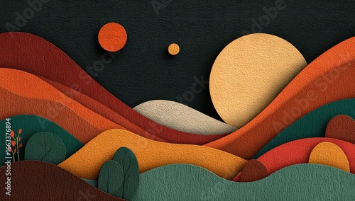Abstract Colorful Paper Cut Landscape