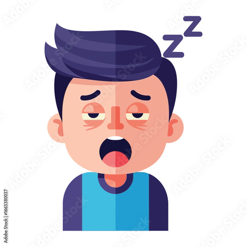 Drowsy: A Cartoon portrait of a person exhibiting the act of fatigue, embodying the essence of sleepiness and exhaustion. 