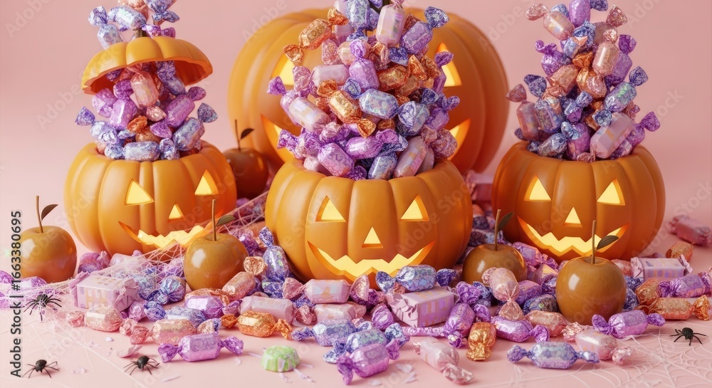 Obraz premium Halloween pumpkins filled with candy