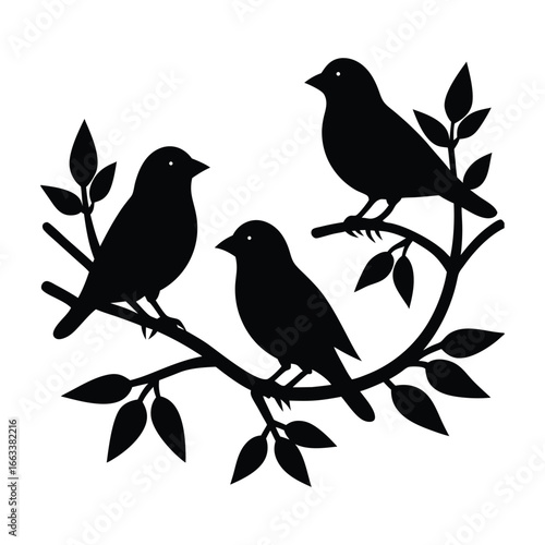 Melodic Trio Perched Among Blossoming Branches at DawnMelodic Trio Perched Among Blossoming Branches at Dawn

