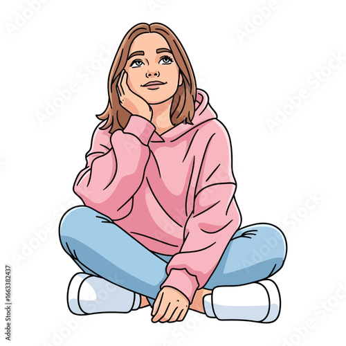 Daydreamer: A young woman lost in thought, her eyes gazing upwards, evoking a sense of contemplation and hopeful anticipation. 