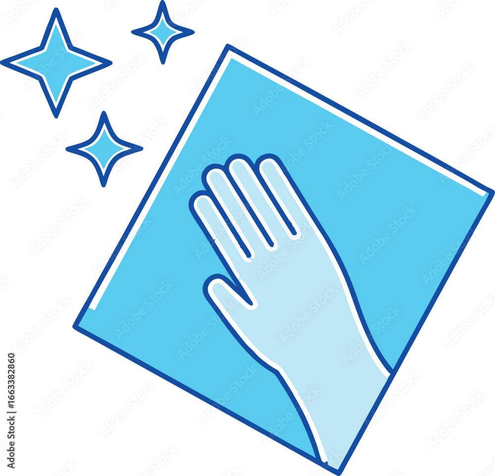 Obraz premium Cleanliness symbol hand wiping surface sparkling stars minimalist design icon