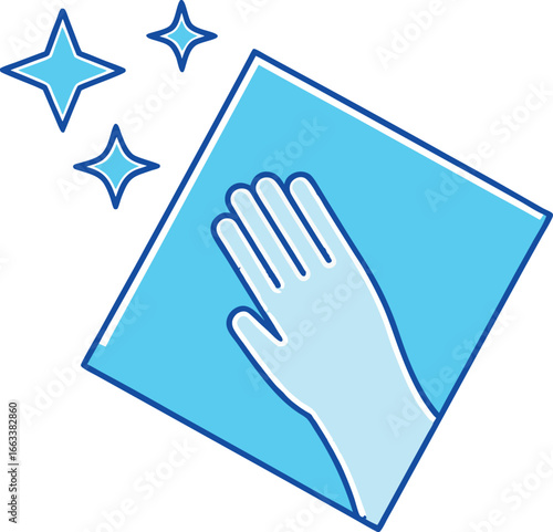 Cleanliness symbol hand wiping surface sparkling stars minimalist design icon