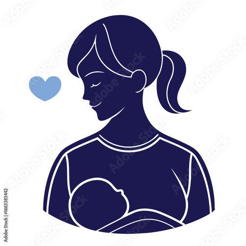 Loving mother nurturing her baby with a heart symbol of affection and care