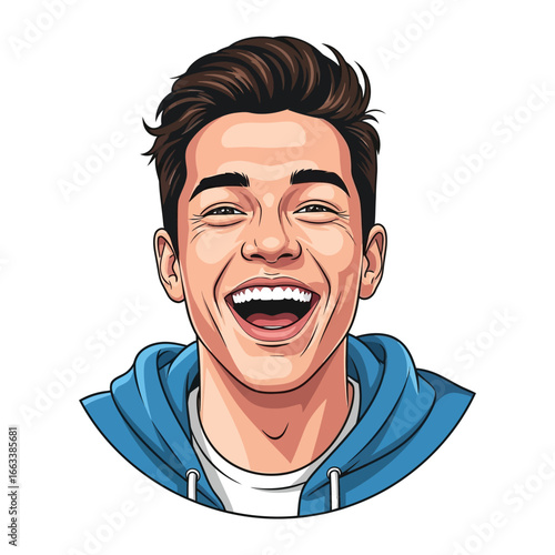 Joyful Illustration: An exuberant illustration of a smiling individual, radiating positivity and contagious mirth. The artwork showcases a clean, modern design.