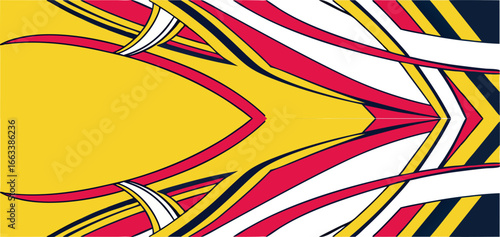 Sport Car Wrap Design – Abstract Racing Stripes in Red, Yellow, and Black Vector Illustration