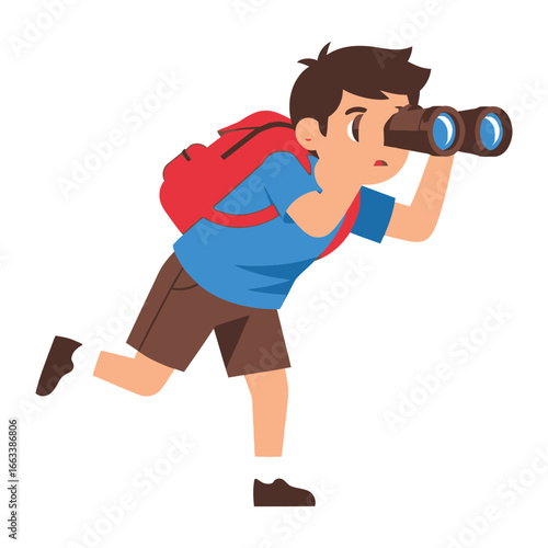 Young Explorer with Binoculars: A young explorer gazes with focused intensity through a pair of binoculars, adventure and curiosity fueling his gaze.