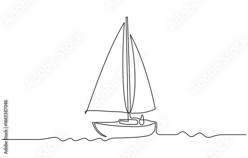Continuous one line drawing of Sailing boat minimalist vector illustration. Editable outline