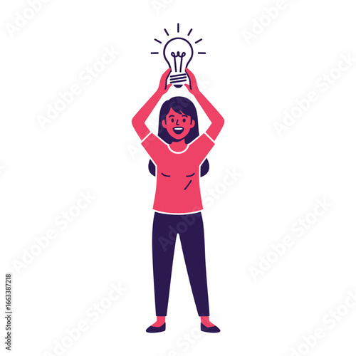 Enlightened Mind: A person raises a radiant lightbulb to symbolize the spark of a brilliant idea, representing the birth of innovation and the power of thought. 