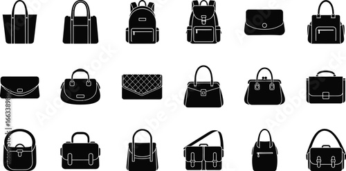 Stylish collection of diverse bags and backpacks, ideal for fashion and travel use.