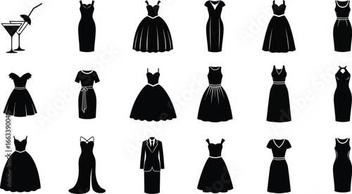 Elegant dresses and cocktail glass silhouette for fashion and style concepts